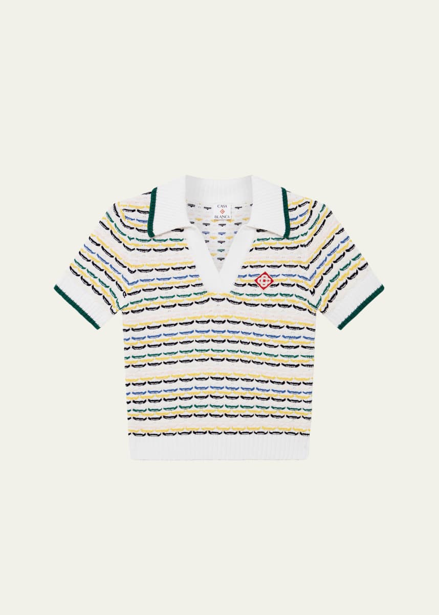 CASABLANCA Tuck Stitch Crop Polo Shirt
