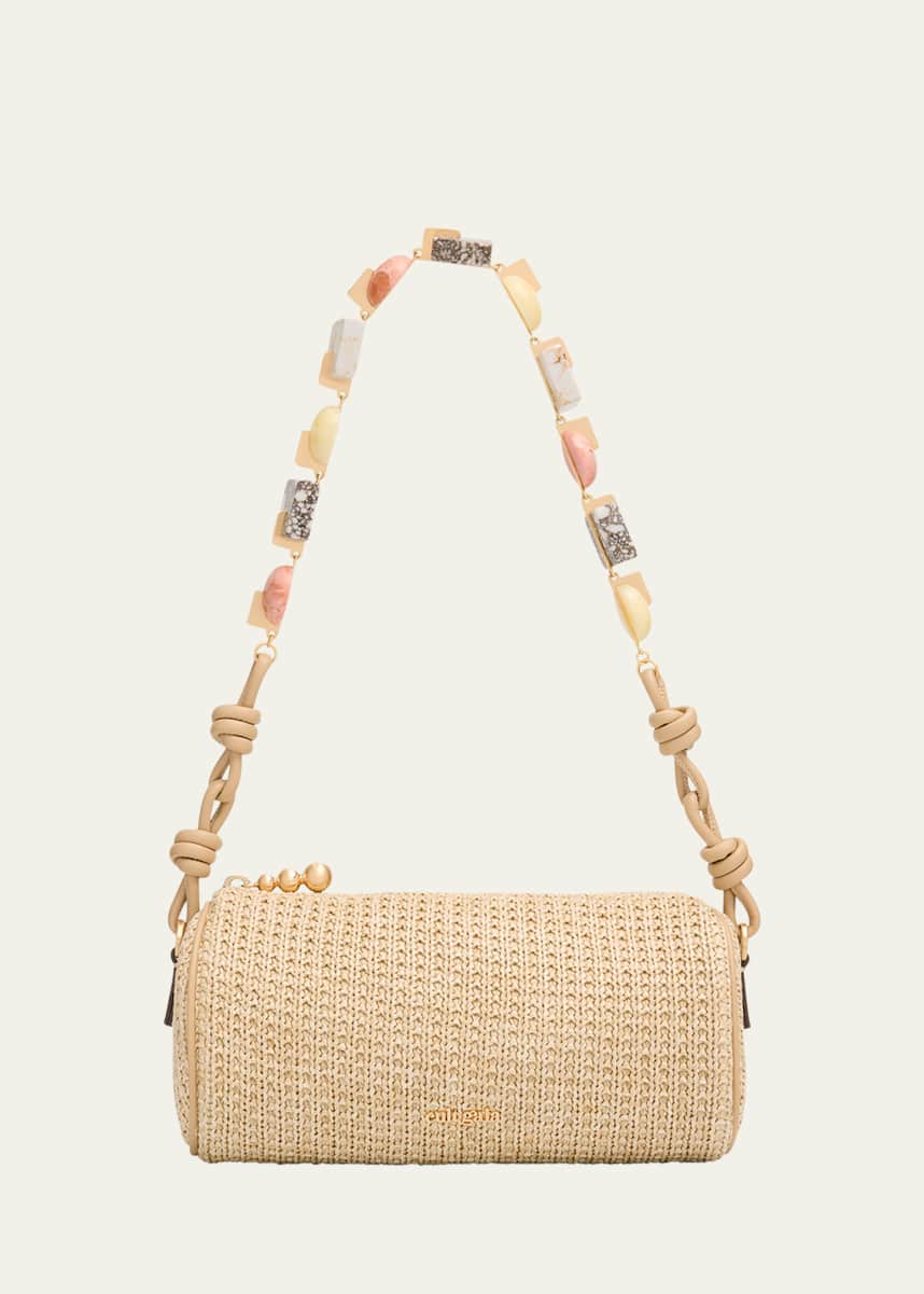 Cult Gaia Zozina Stone-Embellished Raffia Shoulder Bag