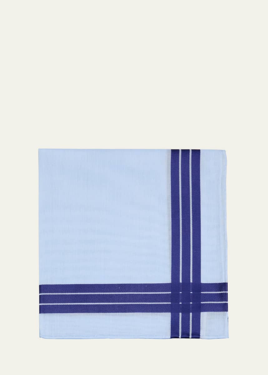 Simonnot Godard Men's Satin Crossed Stripe Cotton Handkerchief
