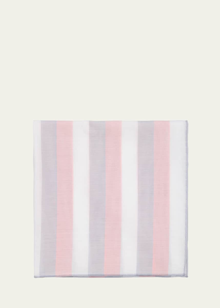 Simonnot Godard Men's Cotton Stripe Color-Edge Pocket Handkerchief