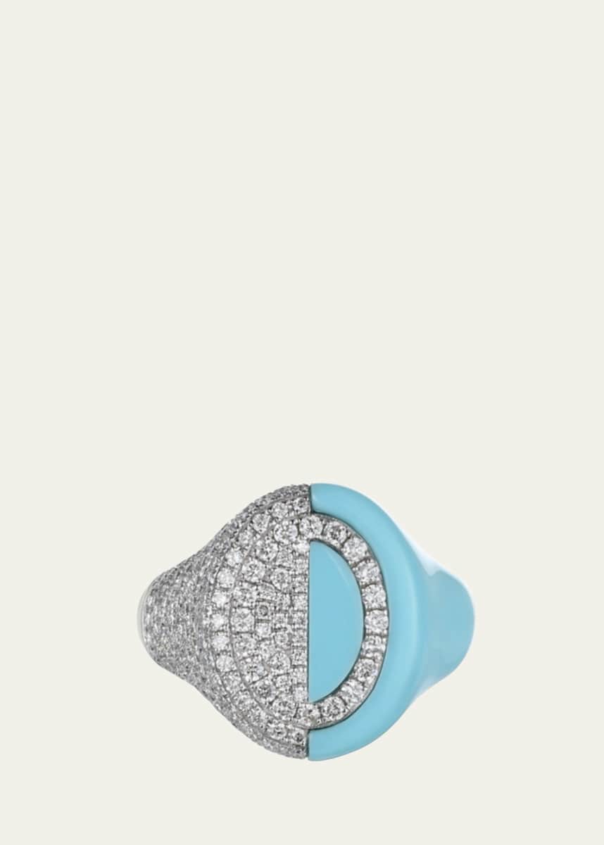 TYPE JEWELRY The 6th Half & Half Diamond Pave and Enamel Signet Ring