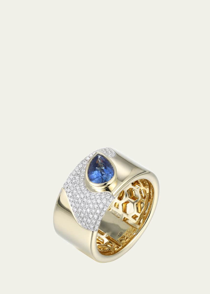 TYPE JEWELRY Lava 14K Gold Blue Sapphire Cocktail Ring with Diamonds