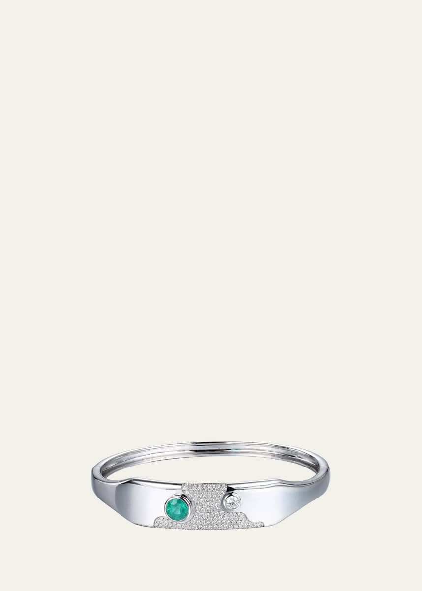 TYPE JEWELRY Lava 14K White Gold Emerald and Diamond Pave Bangle