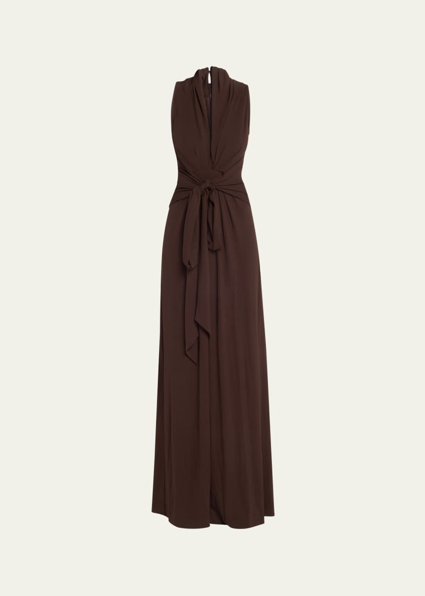 Michael Kors Collection Tie Waist Matte Jersey Palazzo Jumpsuit
