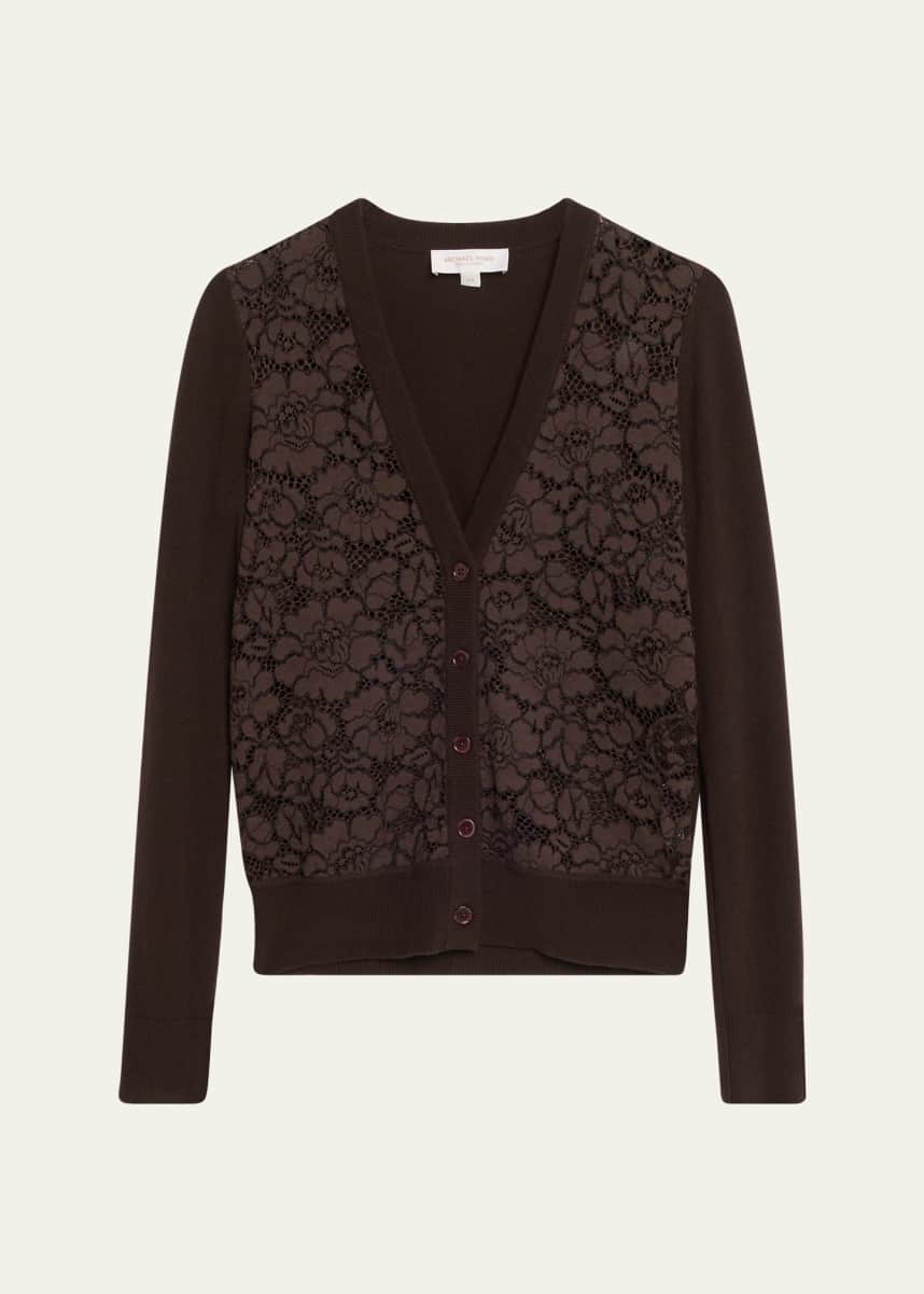 Michael Kors Collection Lace Front Cashmere Cardigan