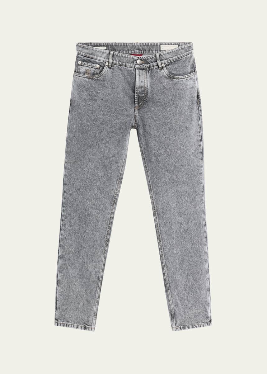 Brunello Cucinelli Men's Straight-Leg Grey Denim Jeans