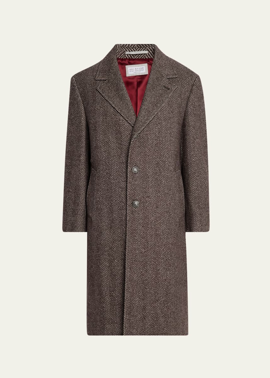 Brunello Cucinelli Men's Chevron Raglan-Sleeve Overcoat