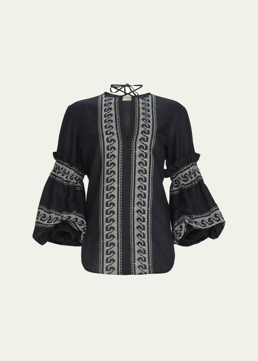 Silvia Tcherassi Lucaya Embroidered Balloon-Sleeve Blouse