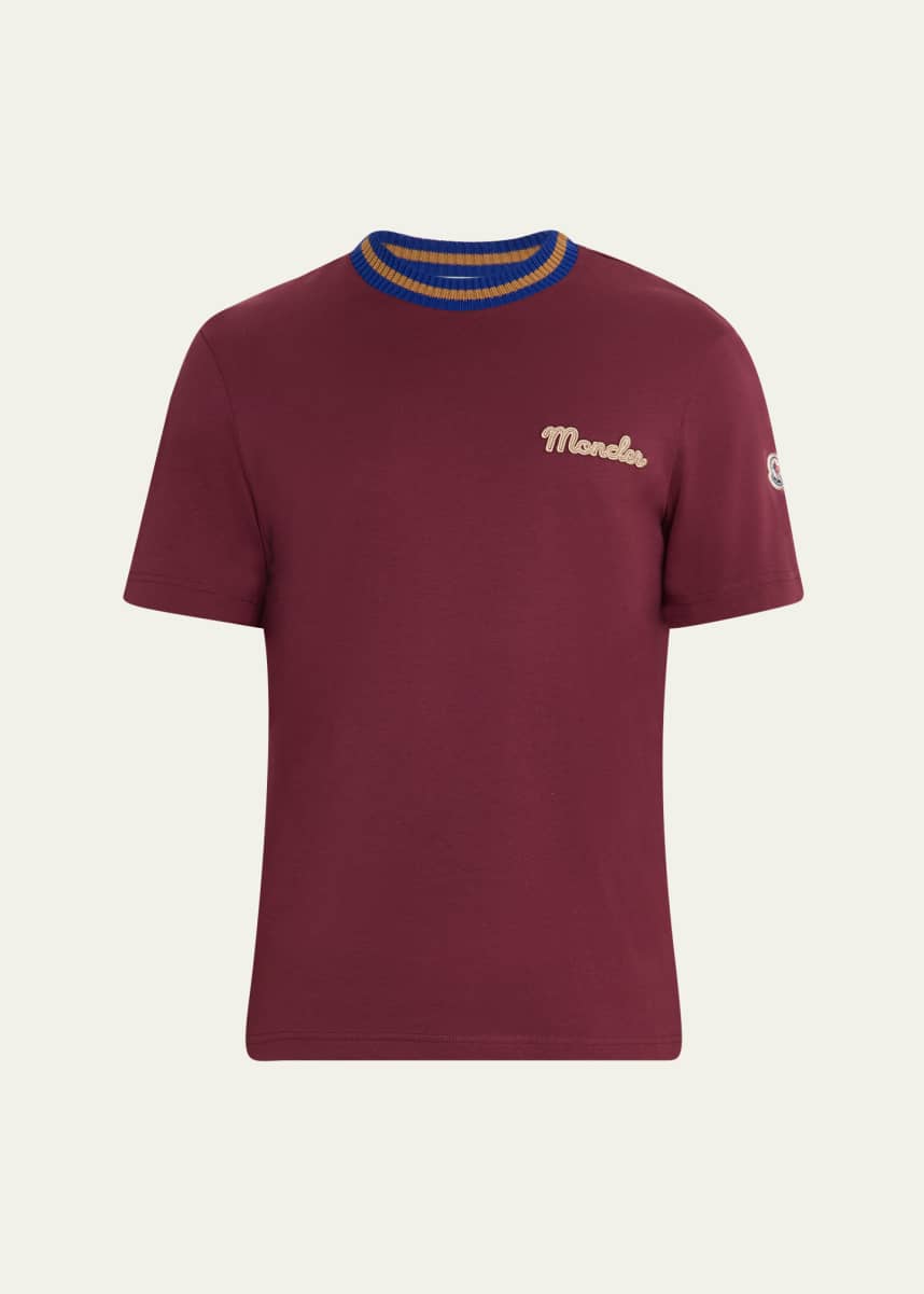 Moncler Men's Jersey Stripe-Ribbed Crewneck T-Shirt