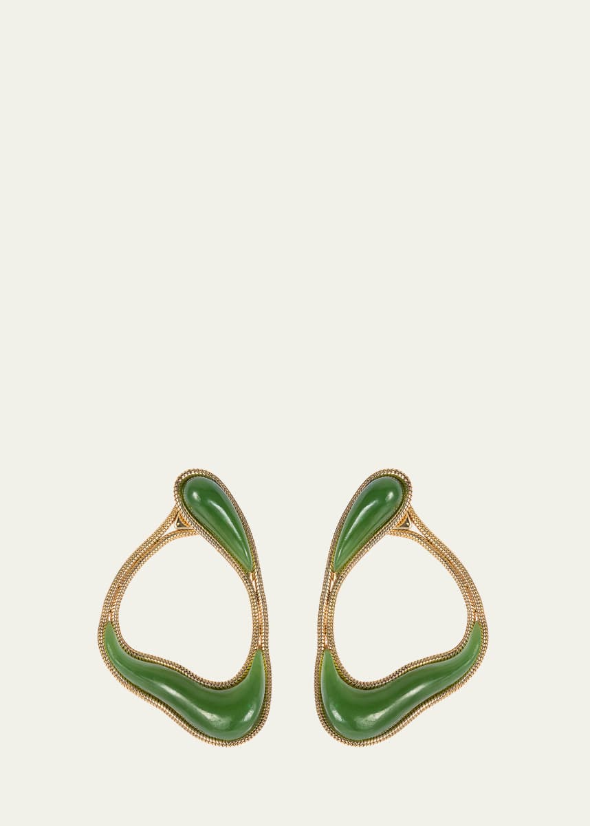 Fernando Jorge 18K Yellow Gold Stream Loop Earrings with Jade