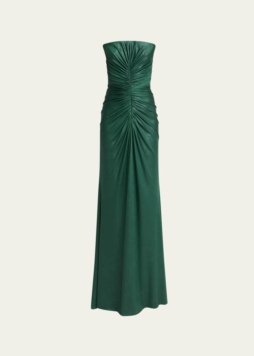 Elie Saab Strapless Ruched Coated Jersey Gown