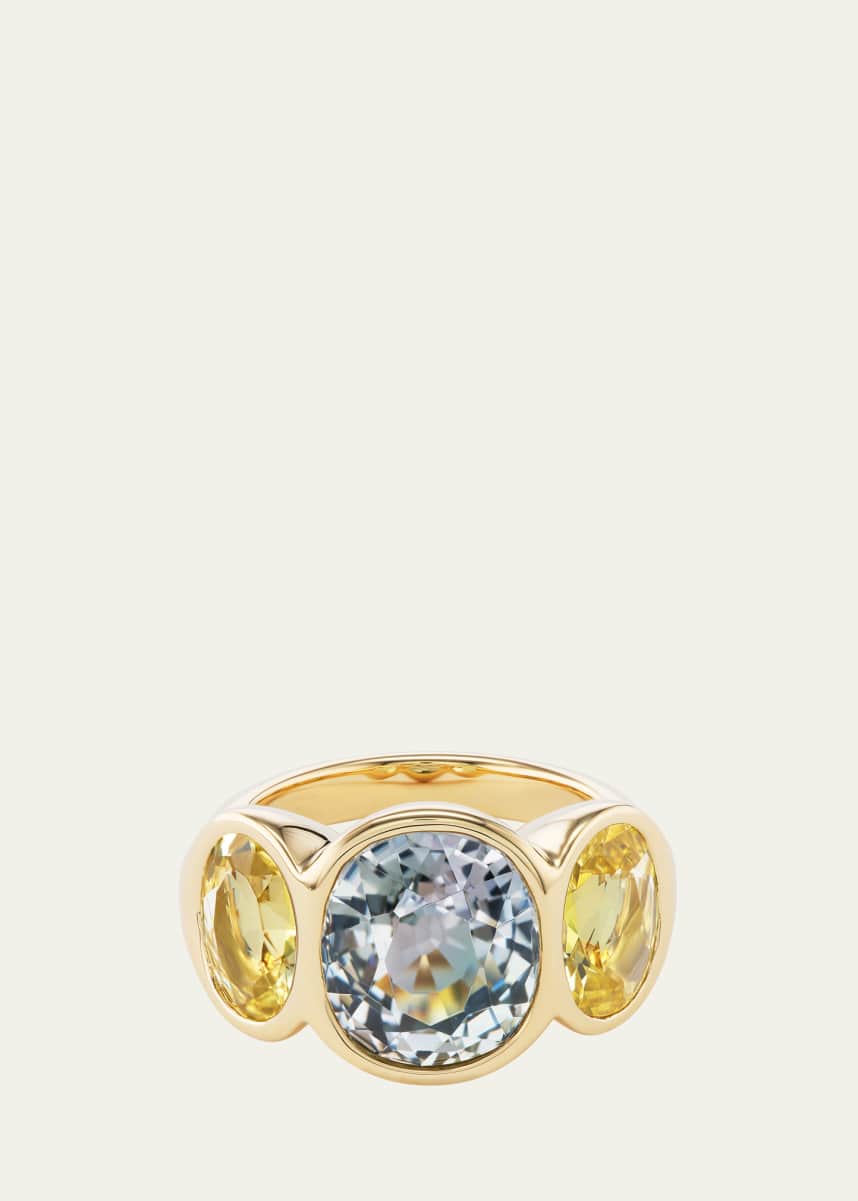 Brent Neale One of a Kind 18K Three Stone Ring with Tourmaline Center and Yellow Beryl Sides
