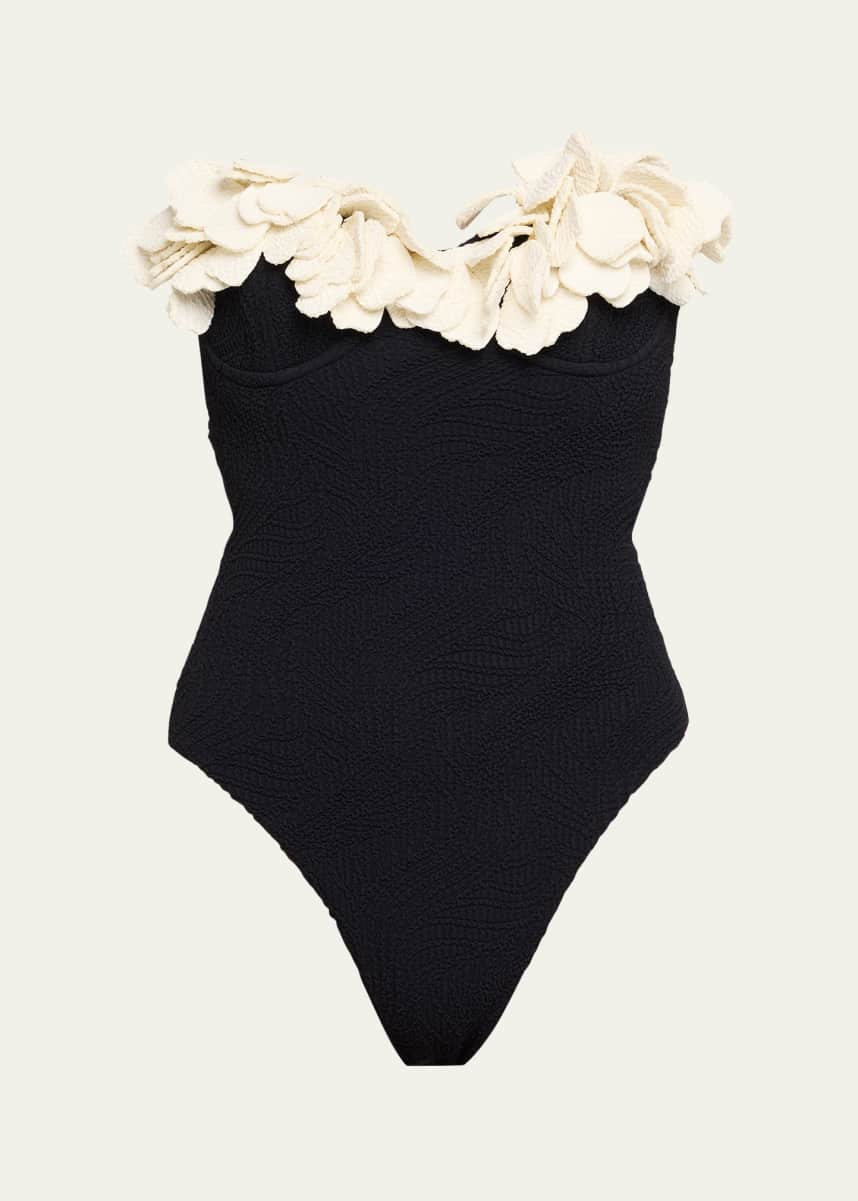 PatBO Breeze Jacquard Flower Applique One-Piece Swimsuit