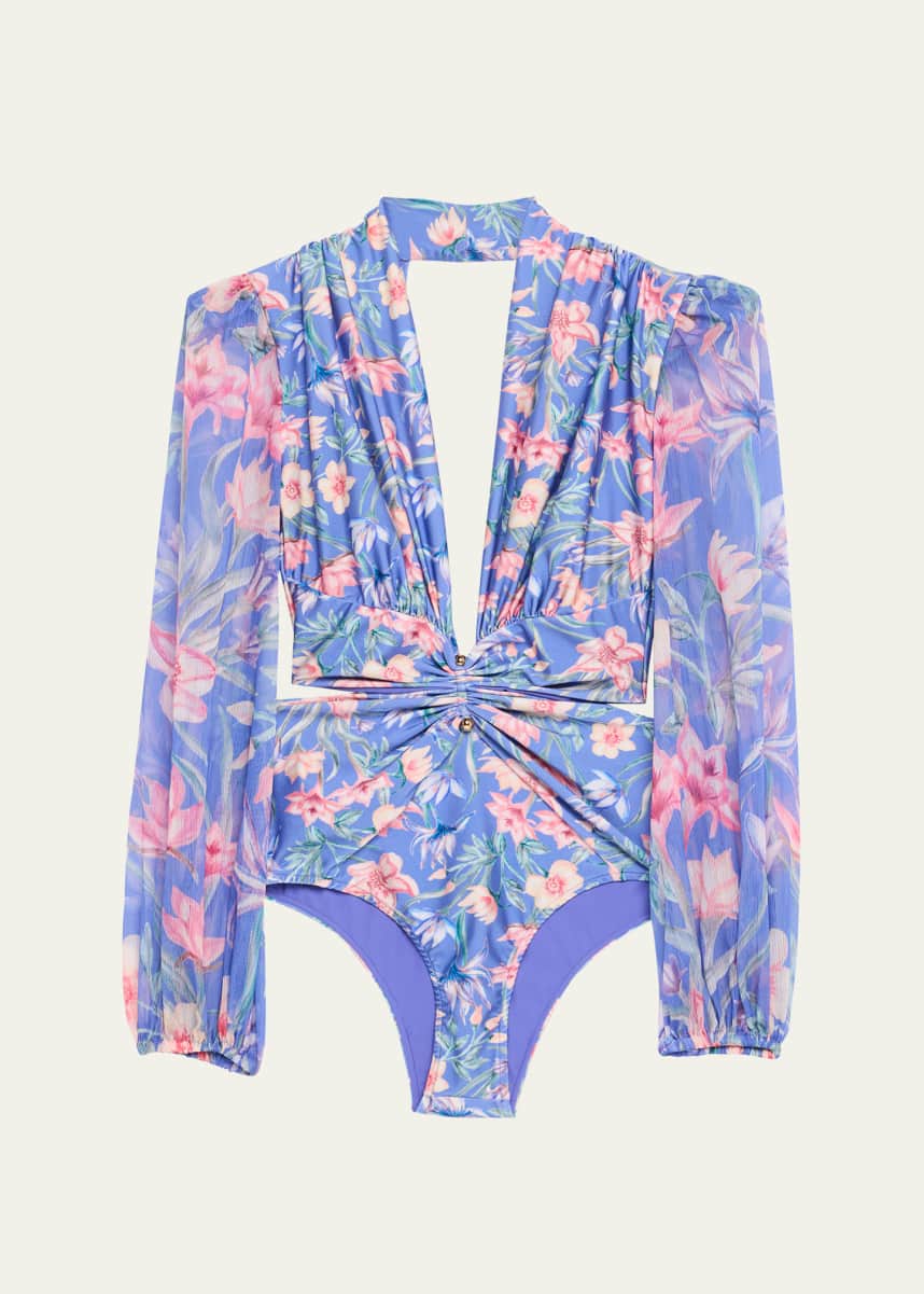 PatBO Amaryllis Long-Sleeve One-Piece Swimsuit