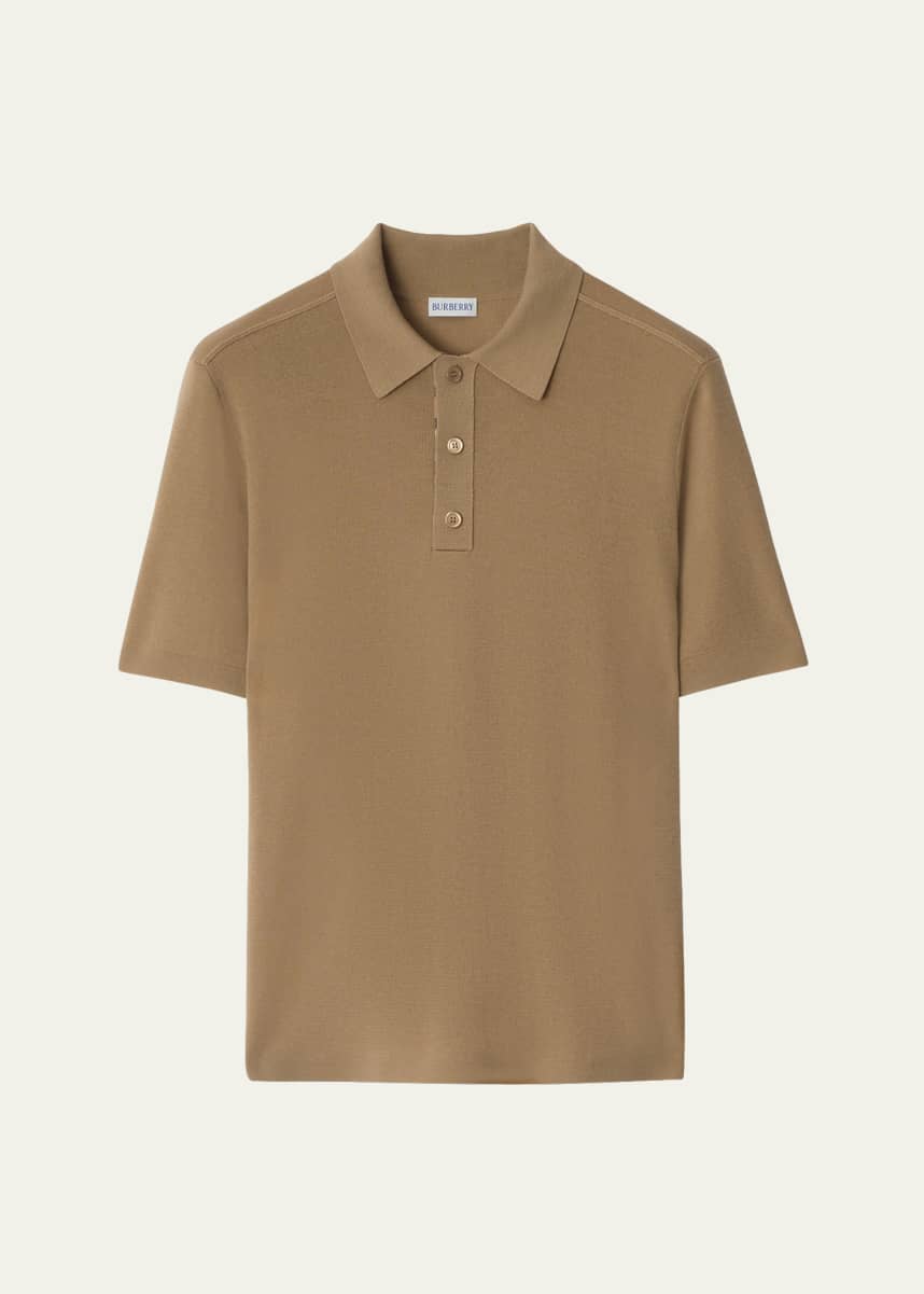 Burberry Men's Check-Placket Wool Knit Polo Shirt