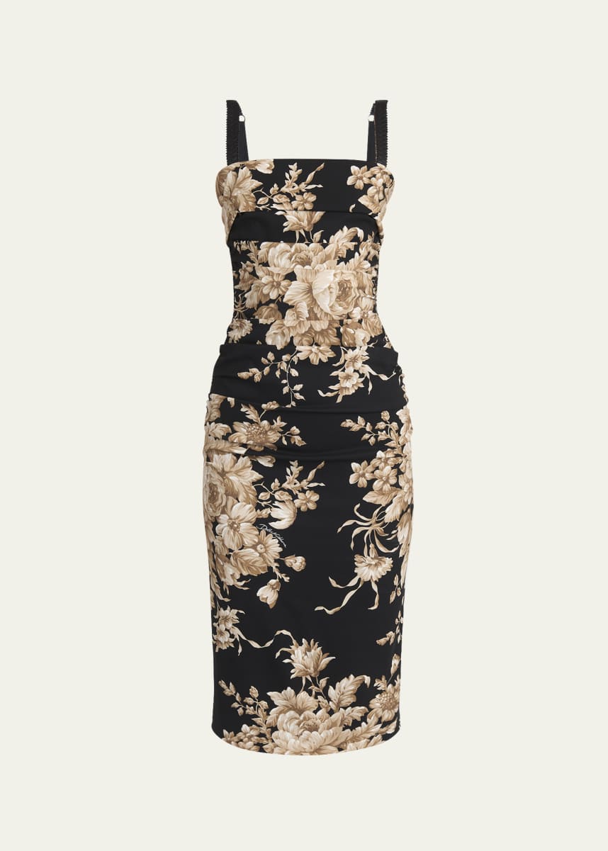 Dolce&Gabbana Floral Charmeuse Ruched Sleeveless Dress