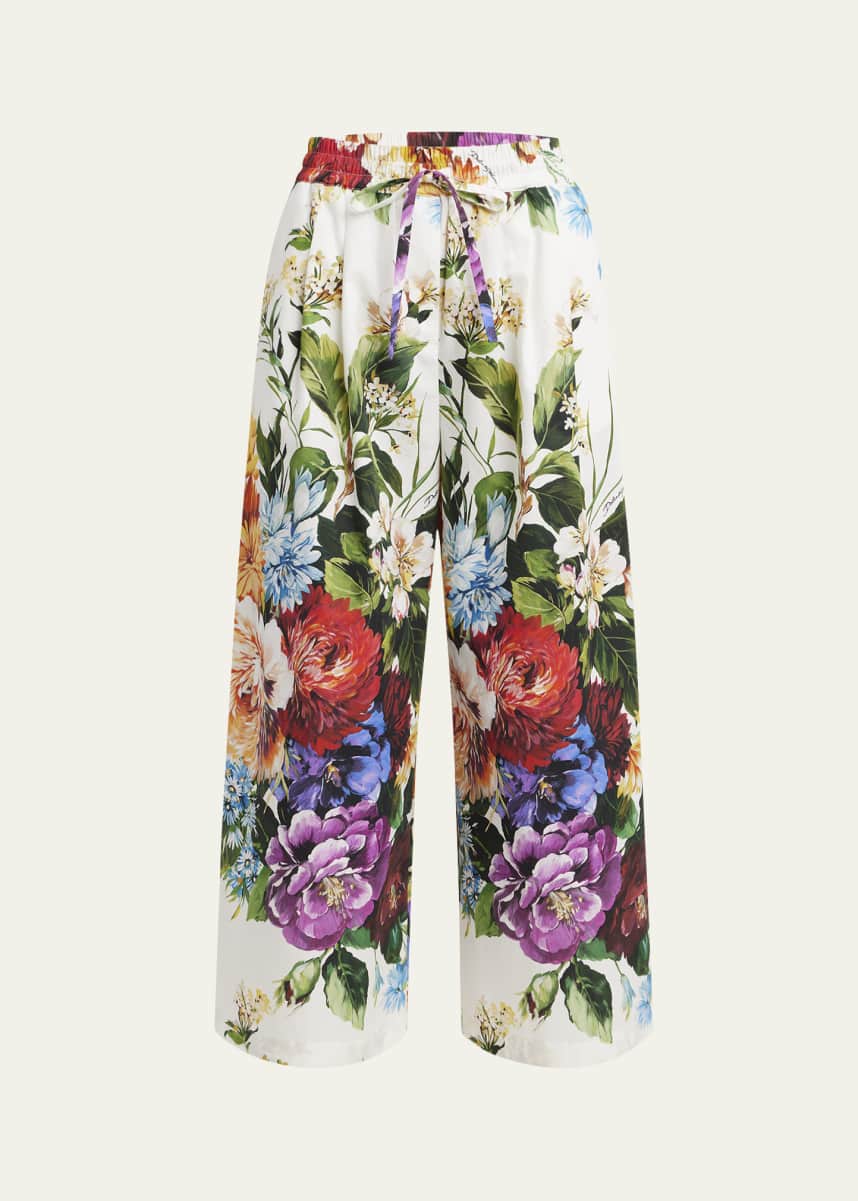Dolce&Gabbana Floral Popline Straight-Leg Ankle Pull-On Pants