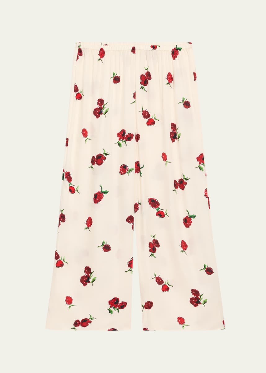 Khaite Mindy Floral Wide-Leg Crop Pull-On Pants