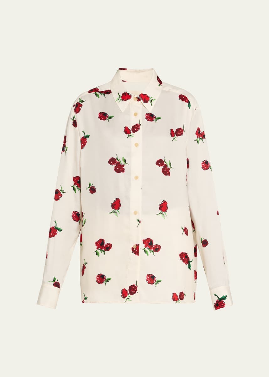 Khaite Argo Floral-Print Silk Button-Down Top