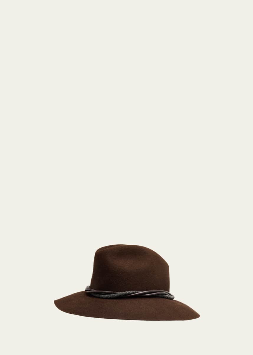 Brunello Cucinelli Rabbit Felt Fedora Hat with Monili Trim