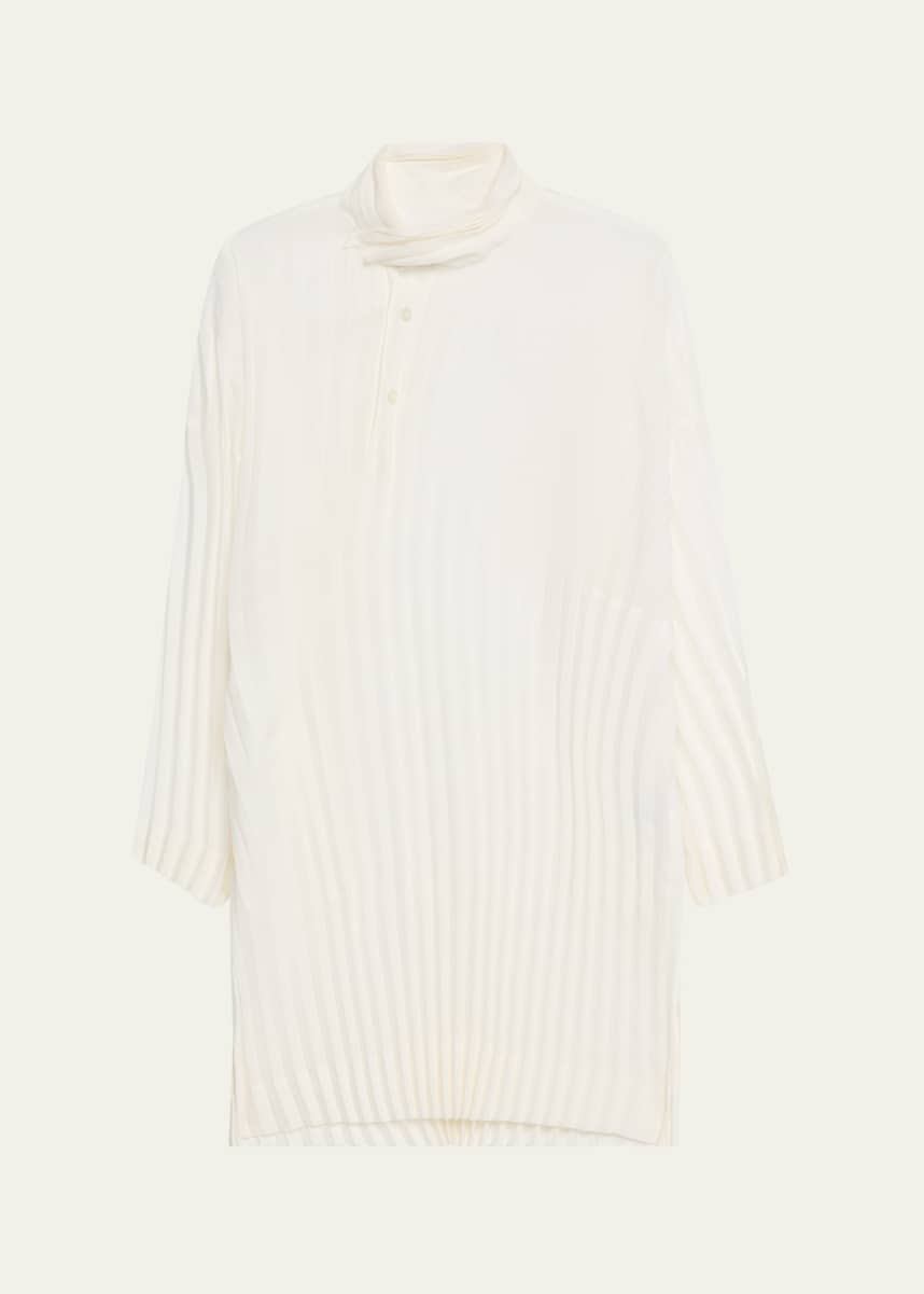 Homme Plisse Issey Miyake Men's Windswept Mid-Length Pleated Button-Down Shirt
