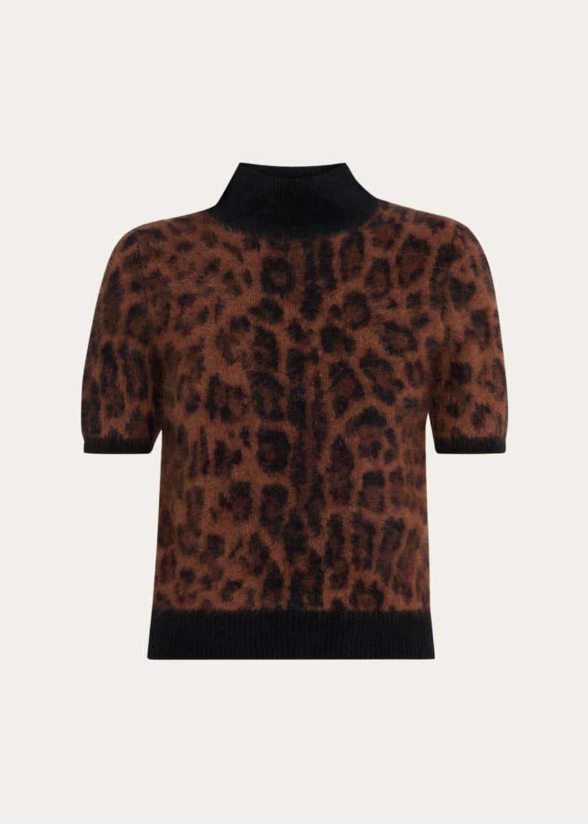 Adam Lippes Ari Leopard-Print Short-Sleeve Sweater