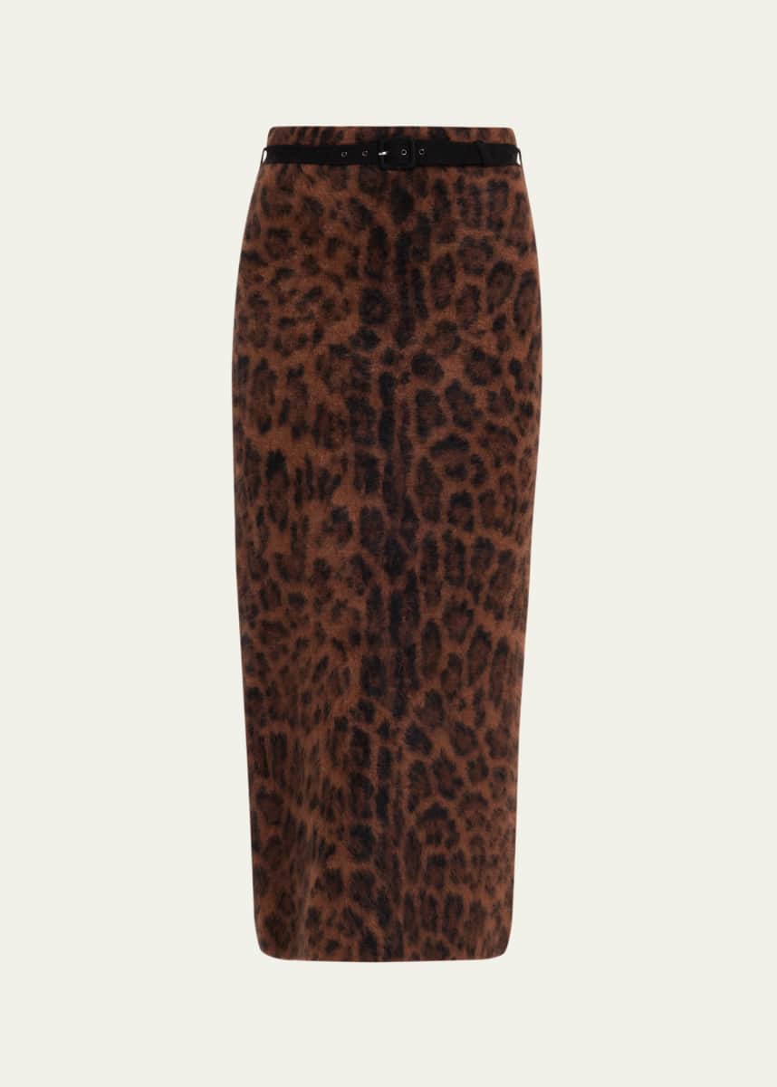 Adam Lippes Levi Belted Fuzzy Knit Midi Skirt