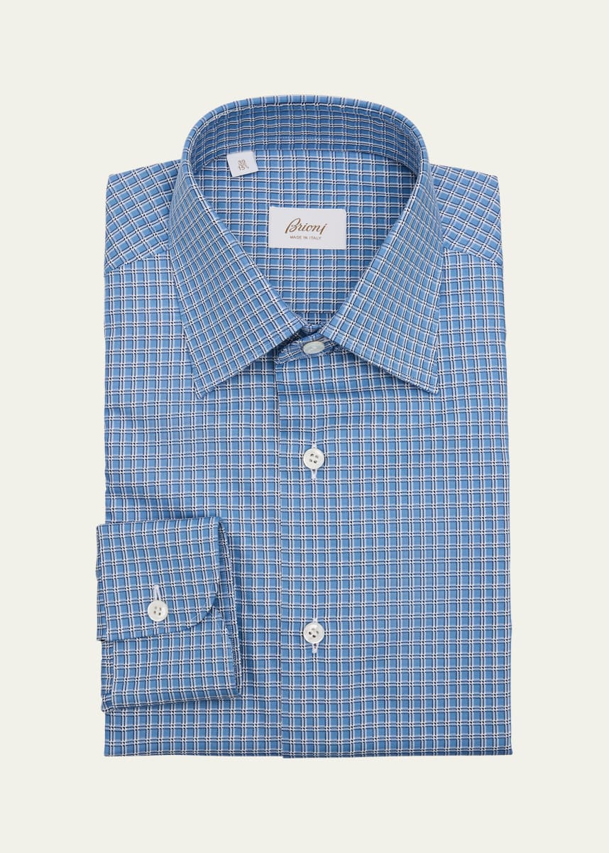 Brioni Men's Cotton Graph Check Dress Shirt
