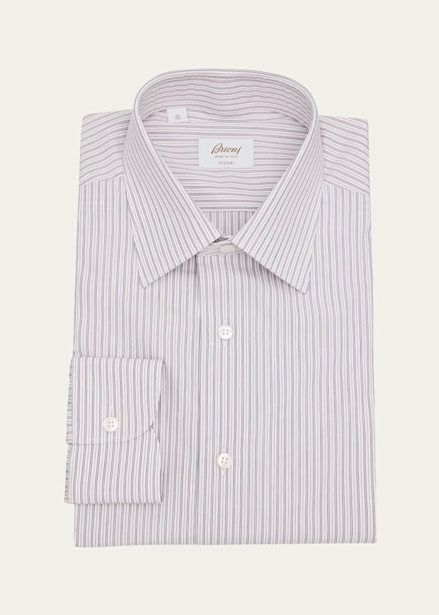Brioni Men's Giza 87 Cotton Multi-Stripe Dress Shirt
