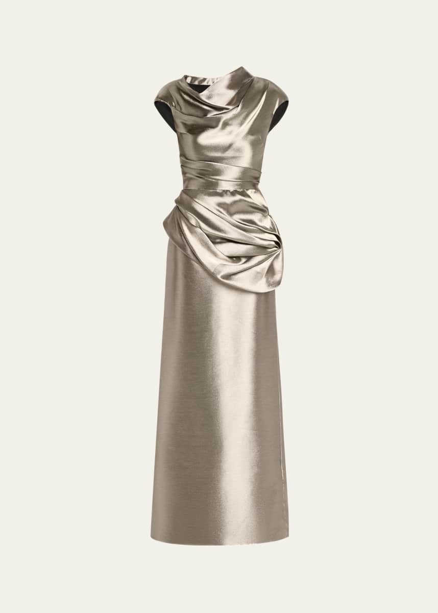 Atelier Prabal Gurung Sophia Draped Liquid Metallic Silk Column Gown
