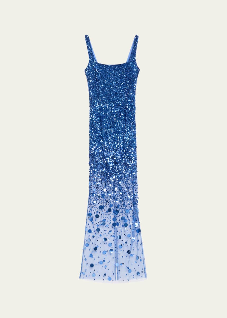Atelier Prabal Gurung Dakota Square-Neck Degrade Beaded Gown