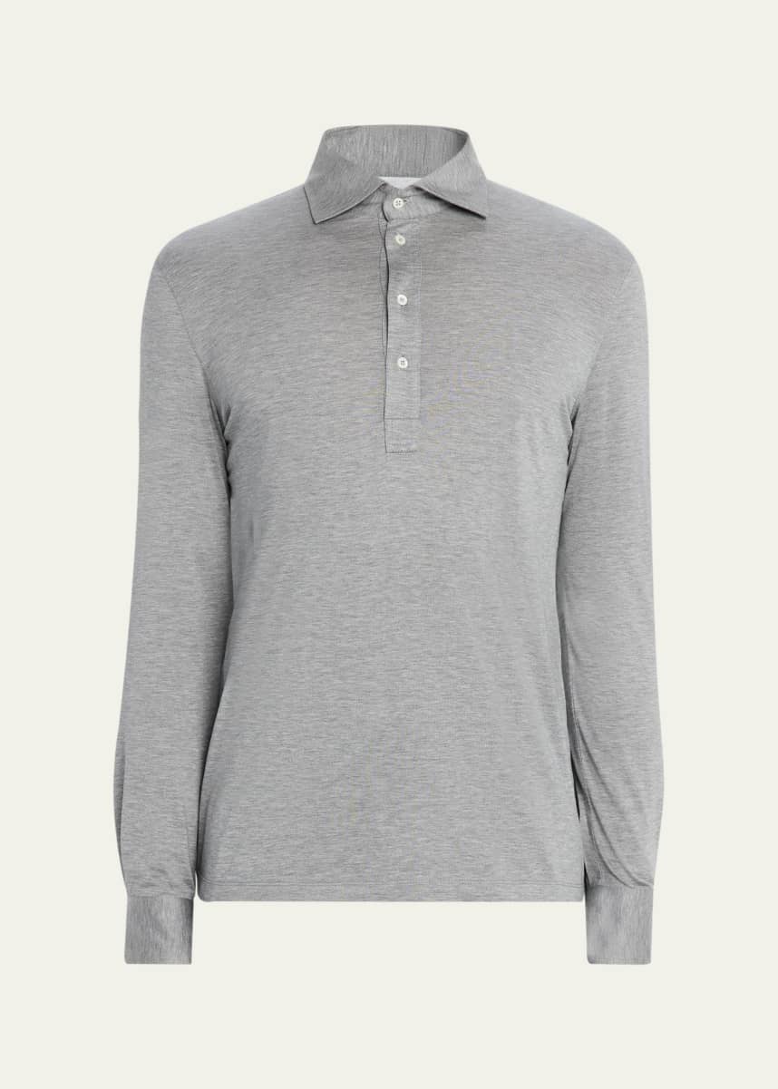 Brunello Cucinelli Men's Silk and Cotton Jersey Long-Sleeve Polo Shirt