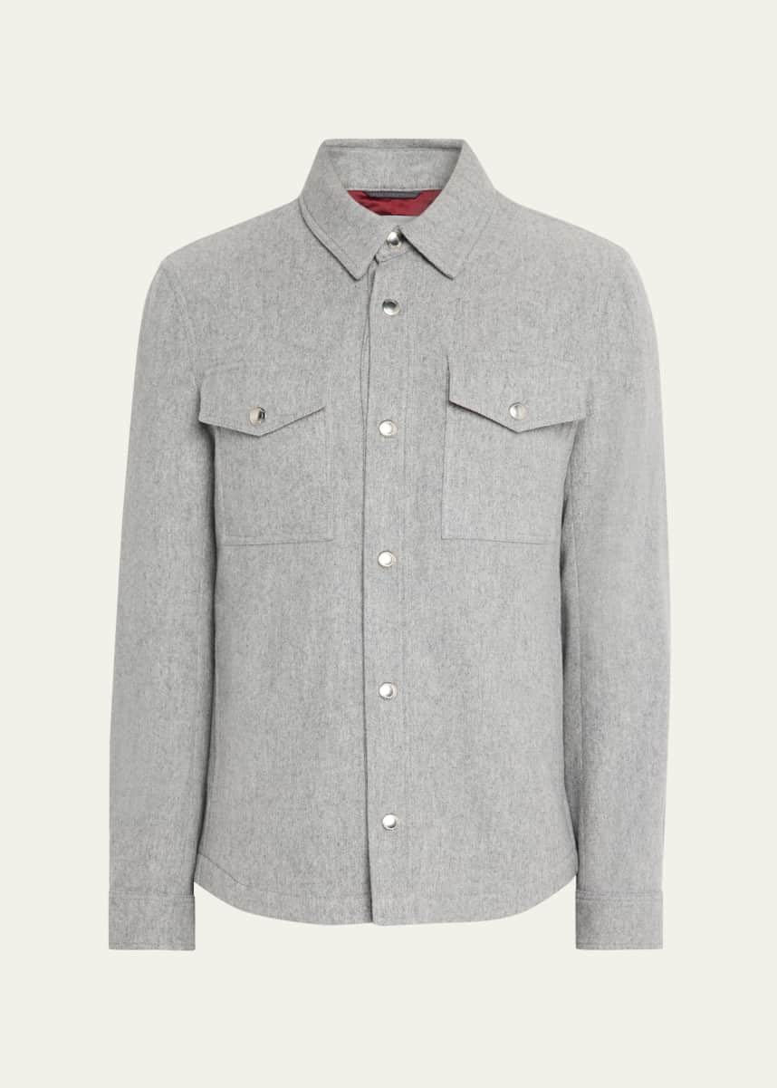 Brunello Cucinelli Men's Cashmere Padded Flap-Pocket Shirt Jacket