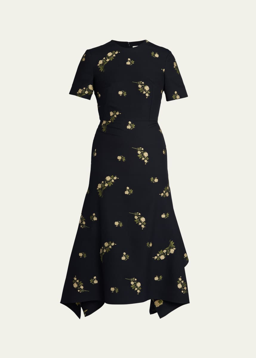Erdem Floral Wool & Cotton Short-Sleeve Midi Dress