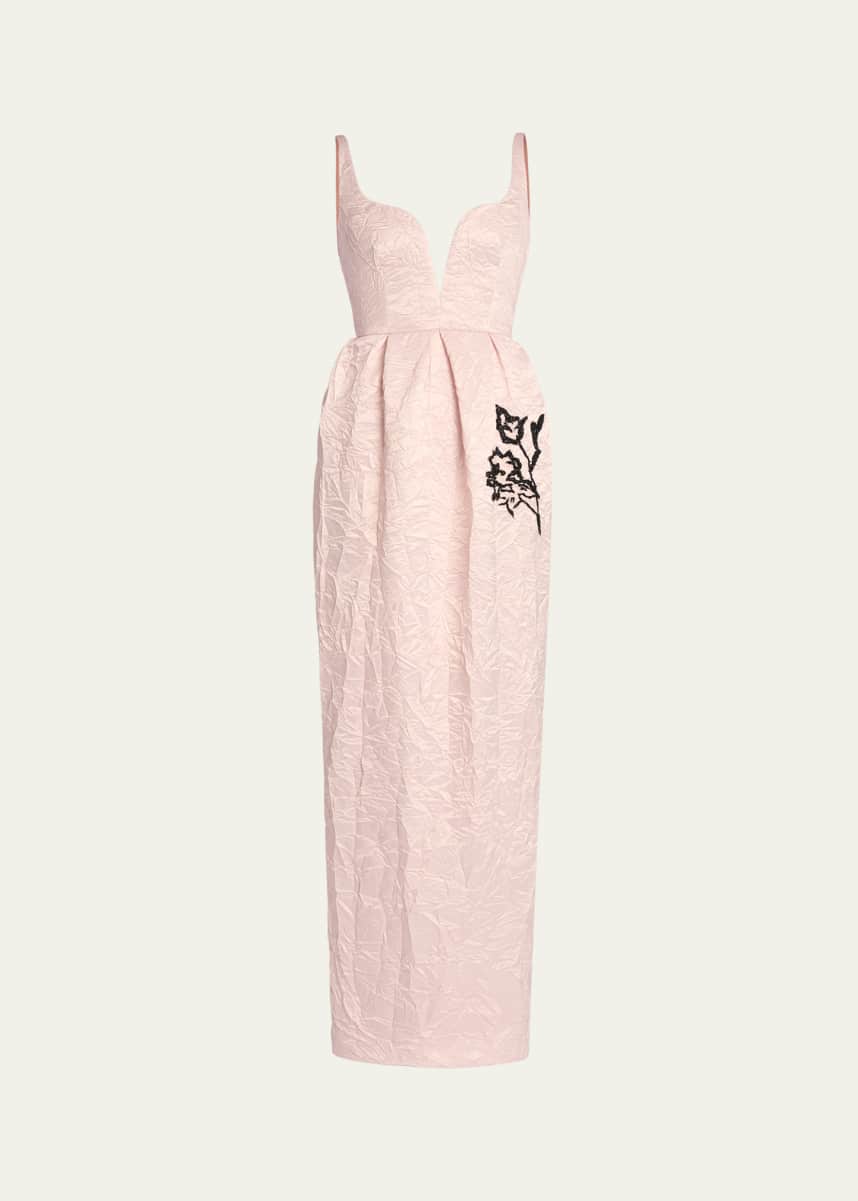 Erdem Sleeveless Beaded Crinkled Sweetheart Gown