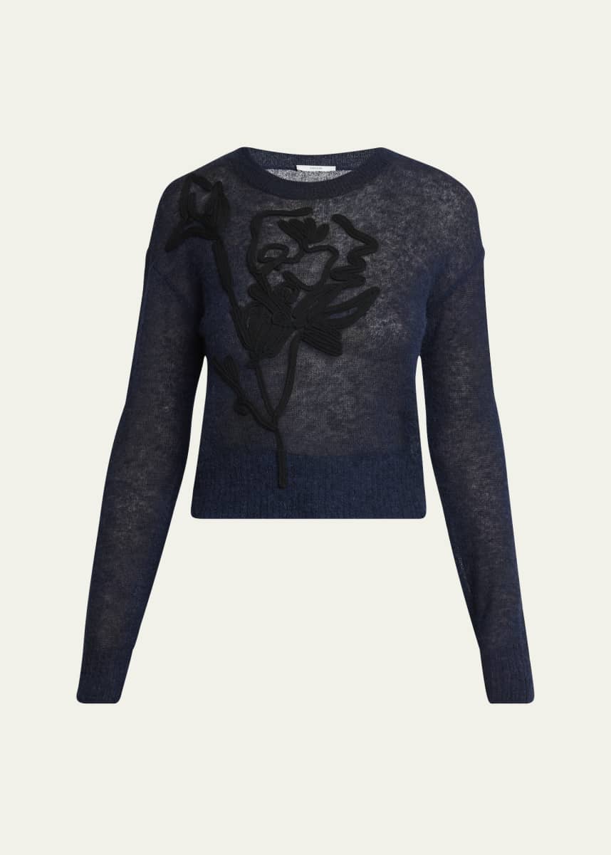 Erdem Embroidered Knit Crewneck Sweater