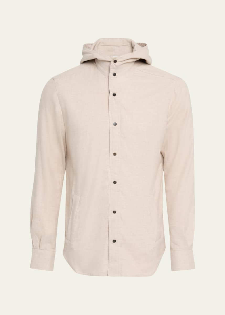 Kiton Men's Flannel Snap-Front Hooded Overshirt