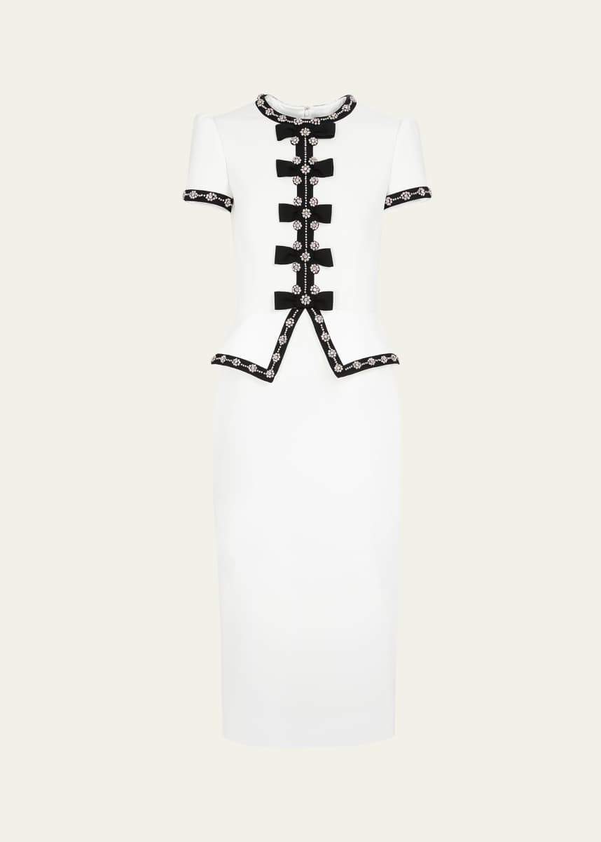 Jenny Packham Bisou Crystal Bow Peplum Midi Dress