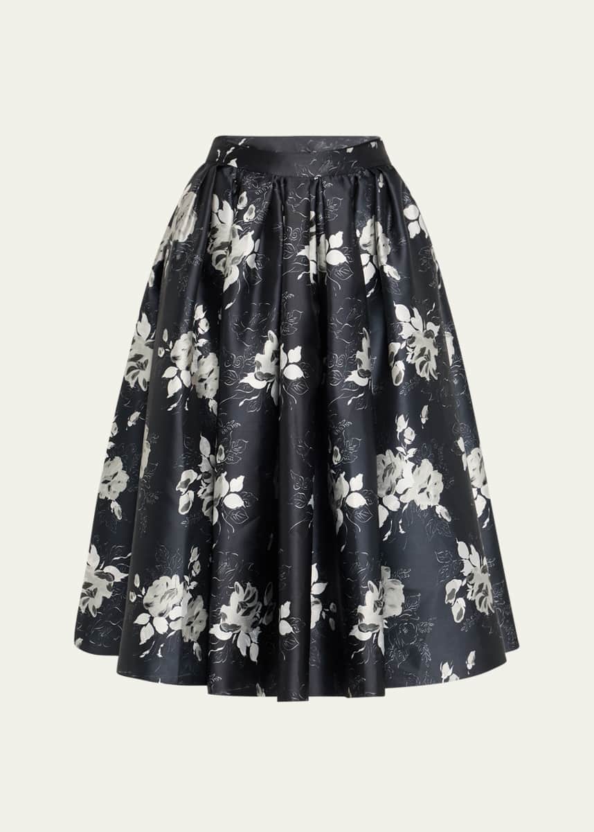 Prabal Gurung Floral Pleated Full Midi Skirt