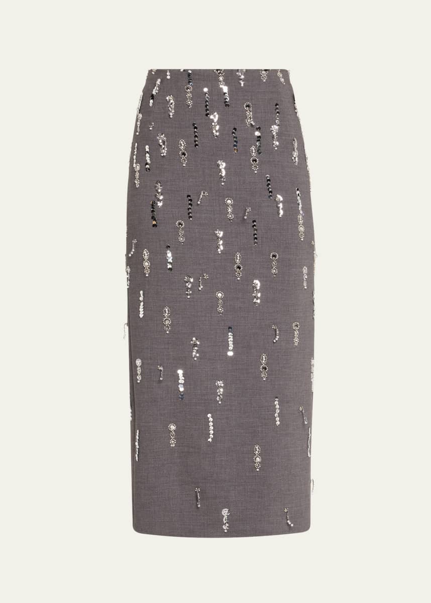 Prabal Gurung Sequin Embroidered Pencil Midi Skirt