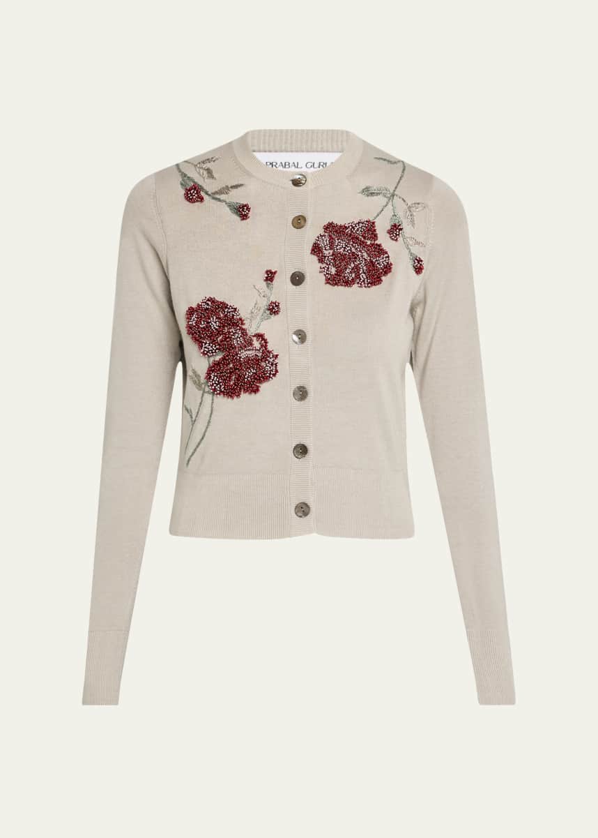 Prabal Gurung Floral Embroidered Cashmere Cardigan