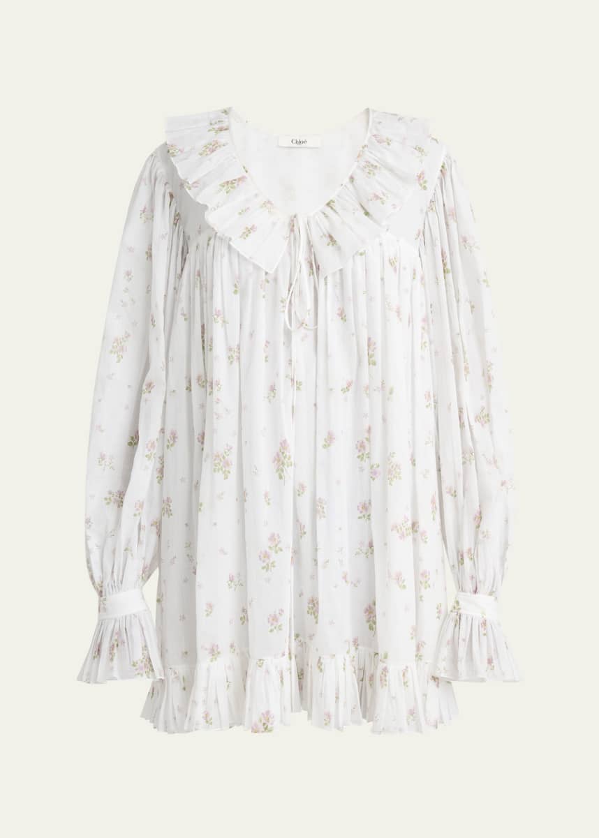 Chloe Floral-Print Cotton Voile Ruffle Mini Dress