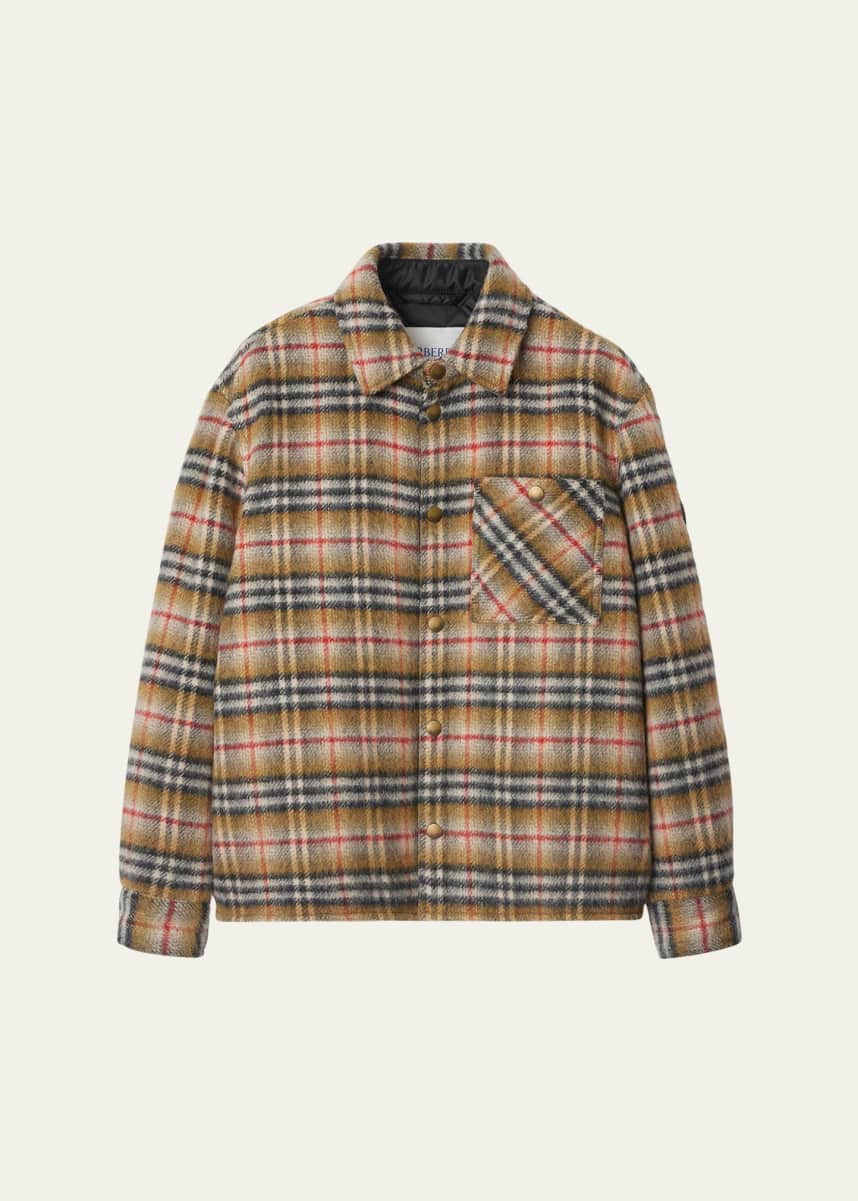 Burberry Men's Shaggy Wool Check Overshirt