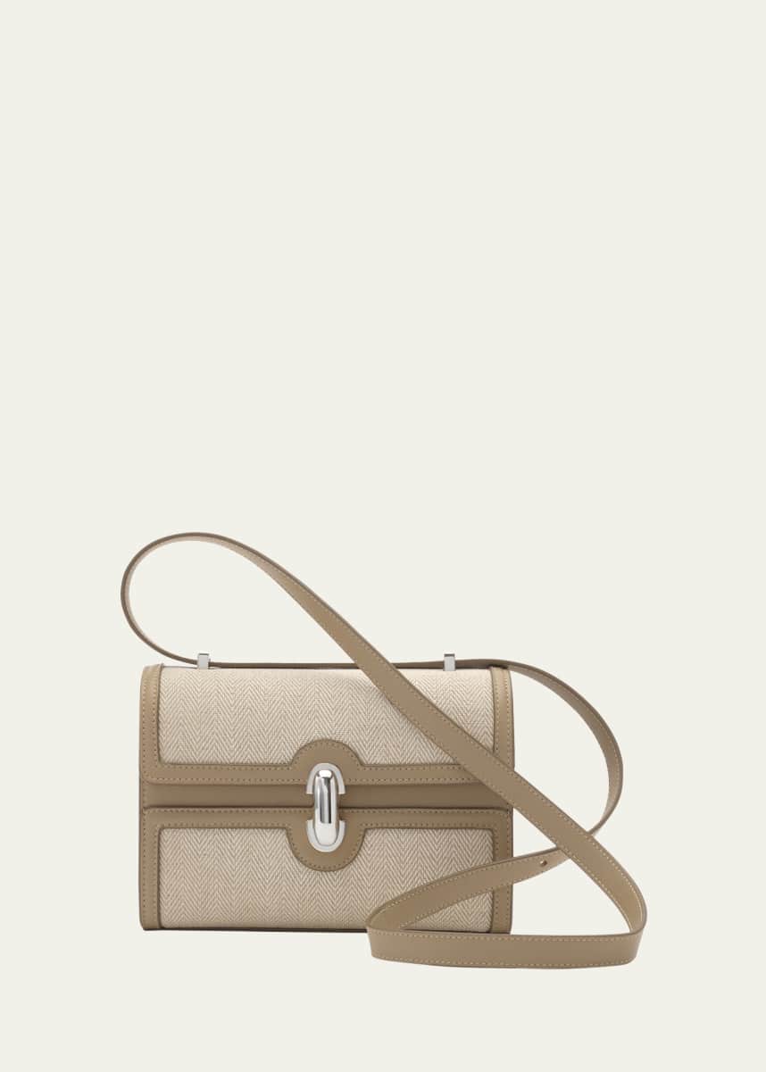 Savette Symmetry 19 Herringbone Linen & Leather Crossbody Bag
