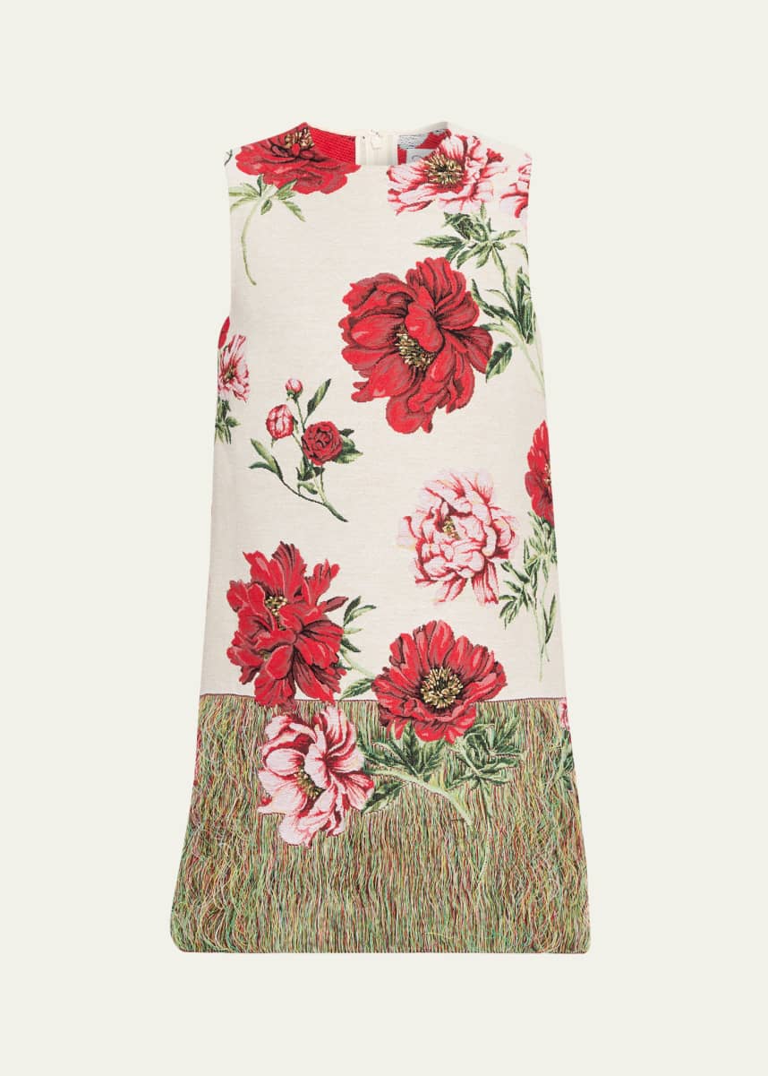 Oscar de la Renta Peony Unraveled Jacquard Sleeveless Mini Day Dress