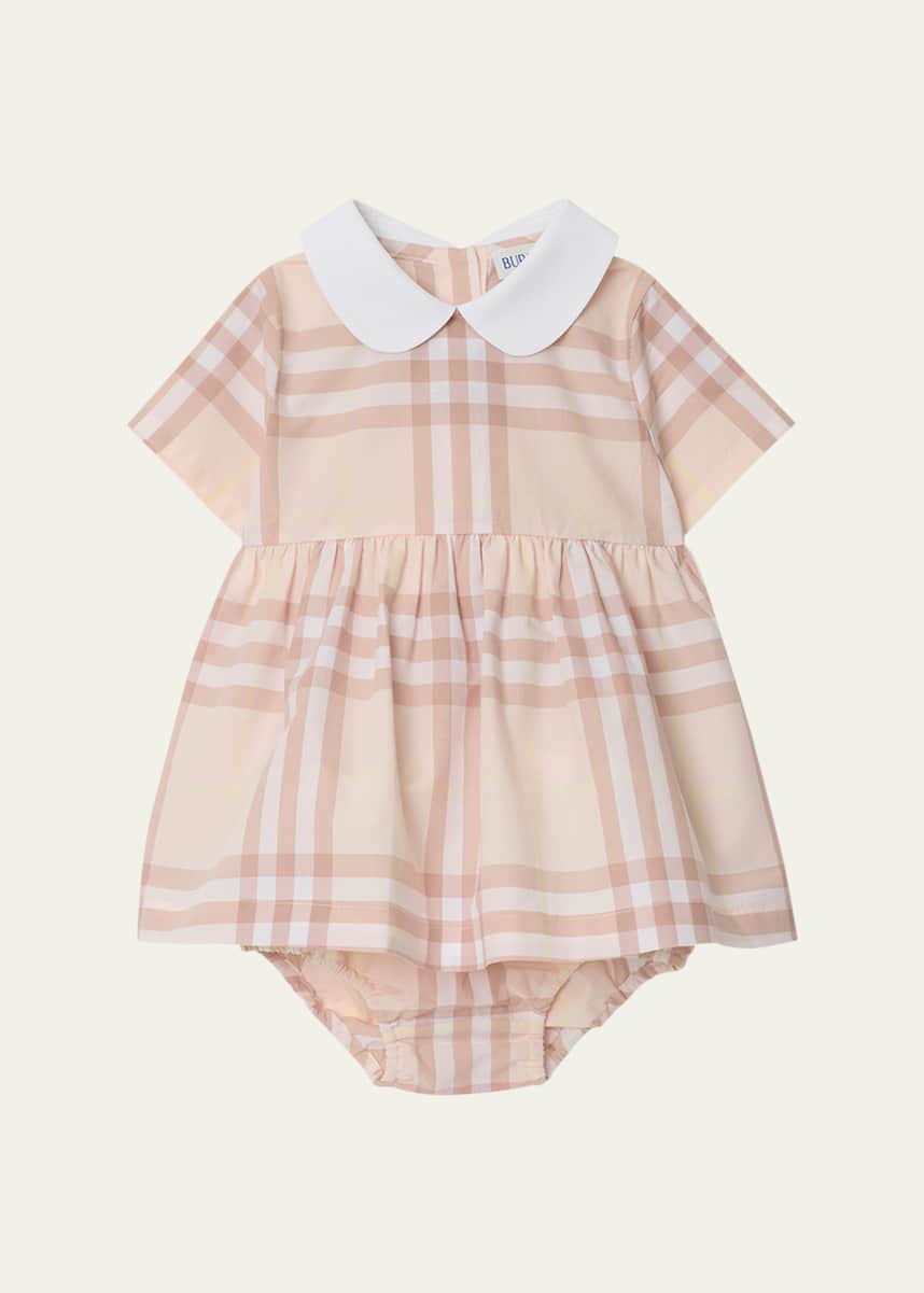 Burberry Girl's Geraldine Cotton Poplin Check Dress & Bloomers, Size Newborn-18M