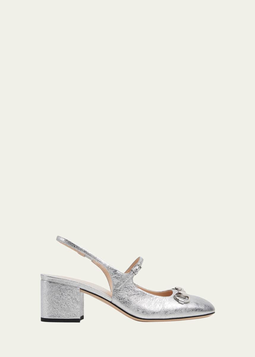 Gucci Metallic Galassia Leather Lady Horsebit Slingback Pumps