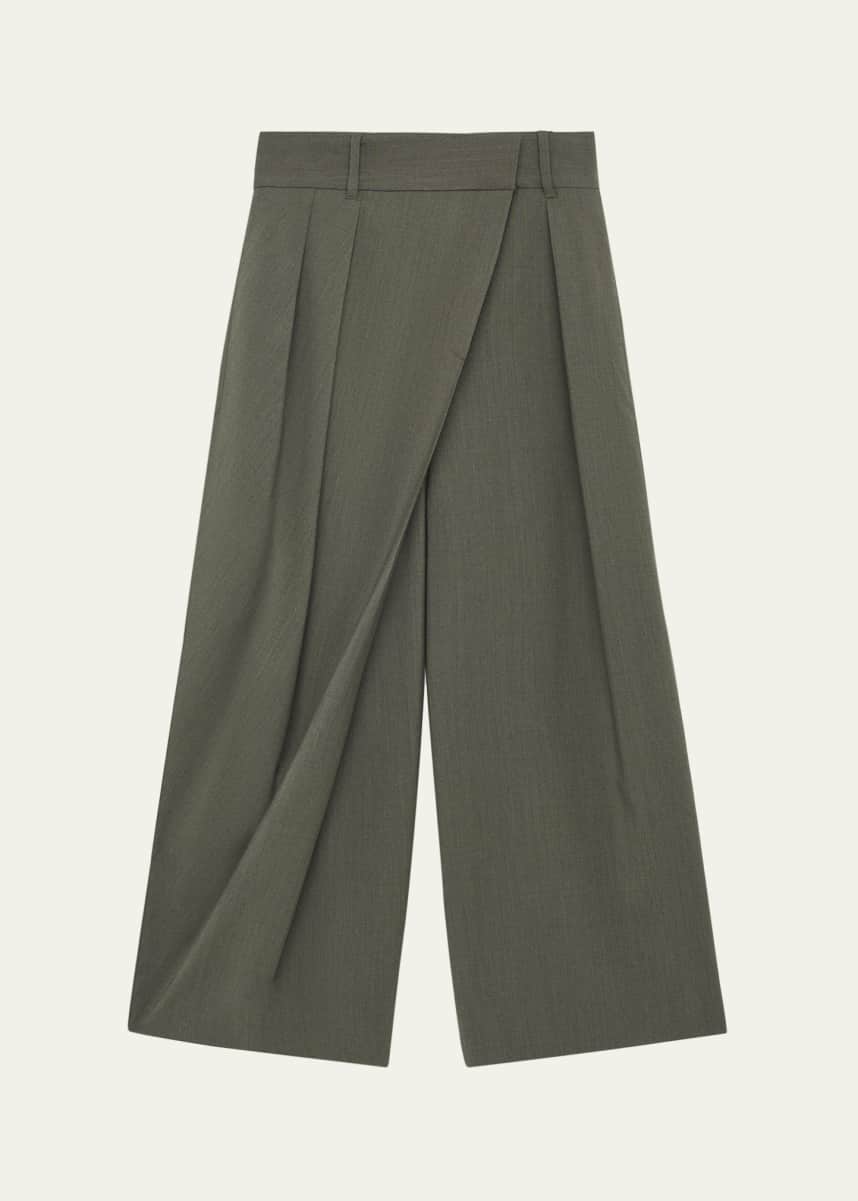 Loewe Wrap-Detail Pleated Wide-Leg Crop Trousers