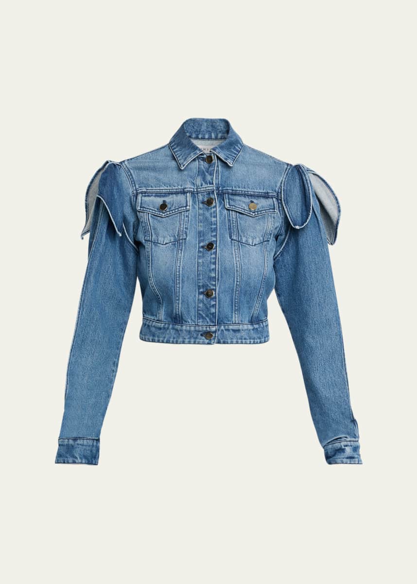 Gabriela Hearst Briella Tie Slit-Sleeve Denim Jacket