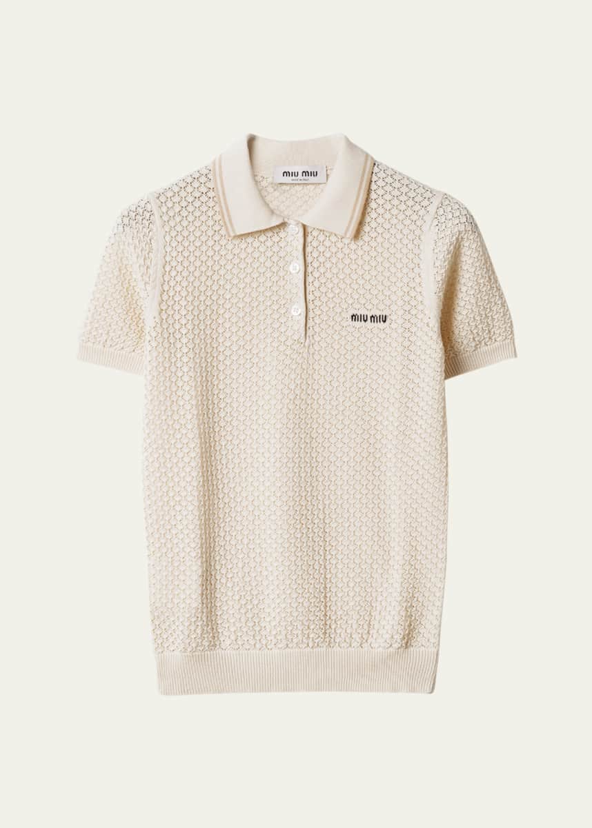Miu Miu Crochet Cotton Short-Sleeve Polo